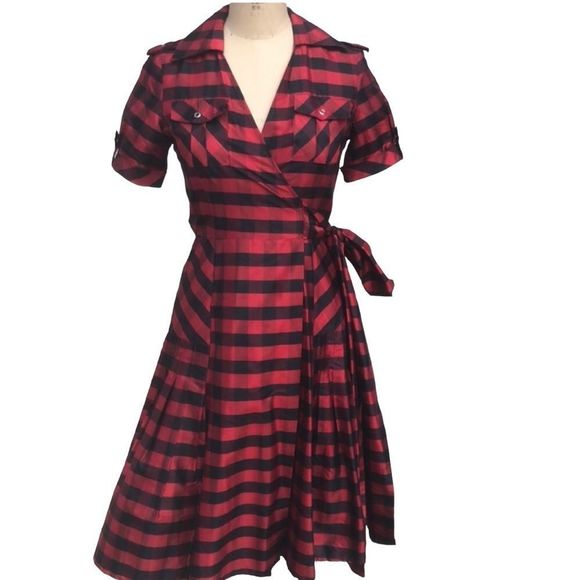 Diane Von Furstenburg Lumberjack Buffalo Check Silk Wrap Midi Dress - Picture 4 of 7